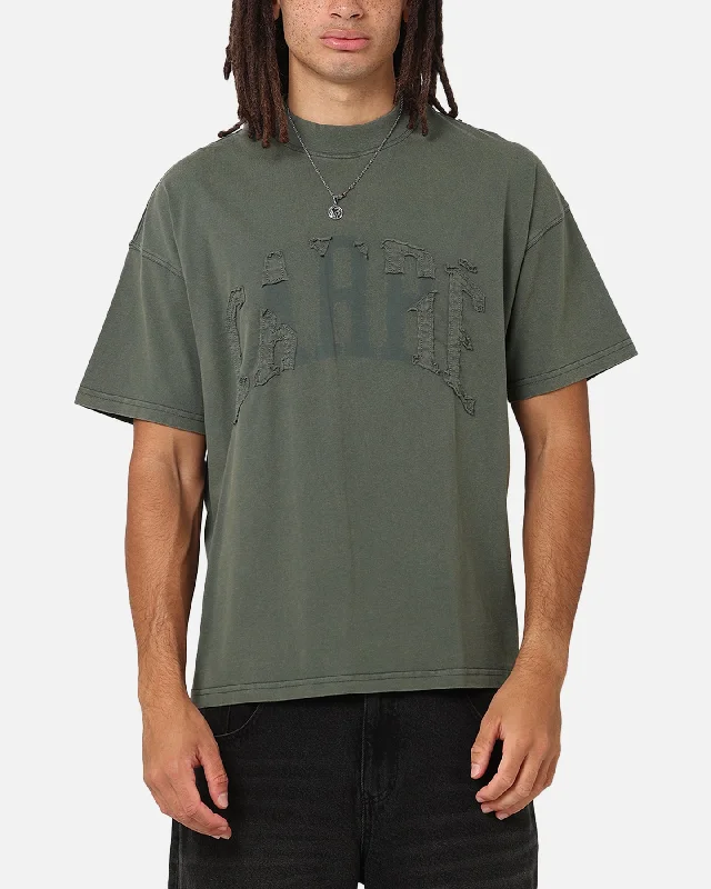 Carre Con-Star Oversized T-Shirt Rinsed Moss Green-- Notch Collar Peter Pan Collar Cowl Neck Carre Con-Star Oversized T-Shirt Rinsed Moss Green-- Notch Collar Peter Pan Collar Cowl Neck