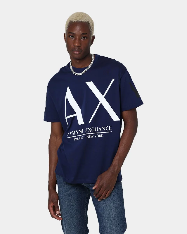 Armani Exchange Logo T-Shirt Medieval Blue-- Cashmere Blend Cotton Blend Poly Blend