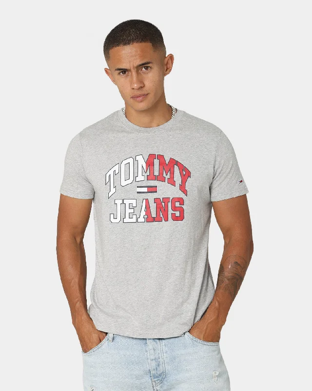 Tommy Jeans TJM Entry Collegiate T-Shirt Light Grey Heather-- Embroidered Appliqued Beaded Tommy Jeans TJM Entry Collegiate T-Shirt Light Grey Heather-- Embroidered Appliqued Beaded