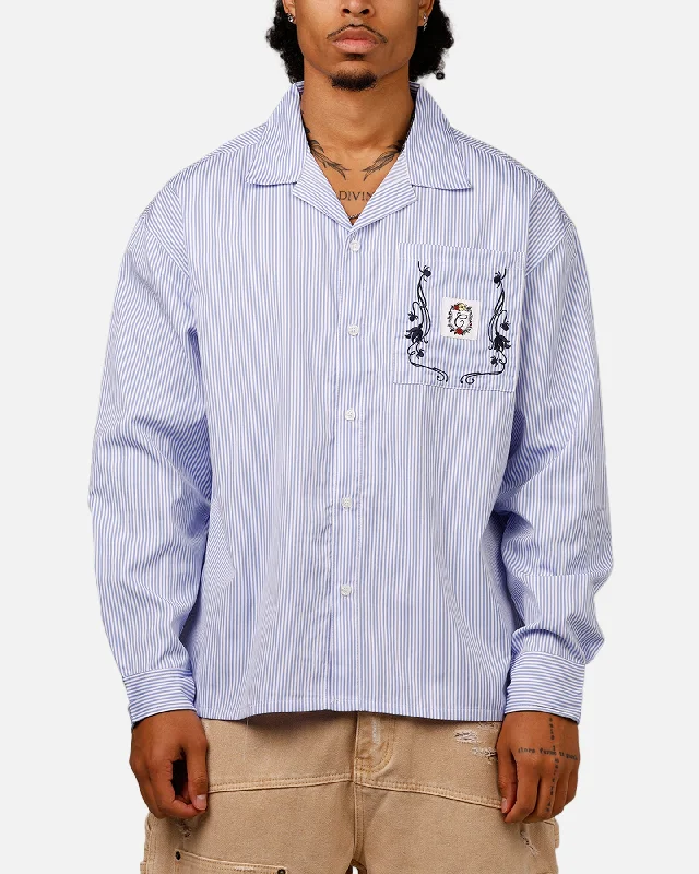 Carre Floral Oversized Button Up Shirt Blue Stripe/White-- Polka Dot Checkered Tartan Carre Floral Oversized Button Up Shirt Blue Stripe/White-- Polka Dot Checkered Tartan