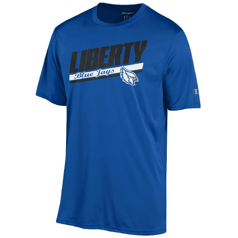 Liberty Blue Jays Blue Athletic T-Shirt - Champion-- Spandex Blend Rayon Blend Denim Blend