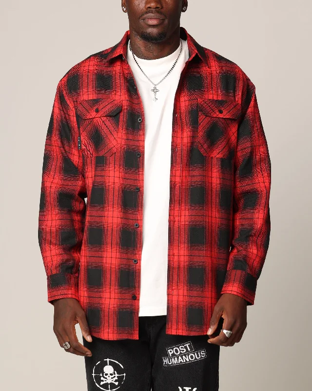 Saint Morta Icon Flannel Shirt Red/Black-- Welt Pockets Slit Pockets Flap Pockets
