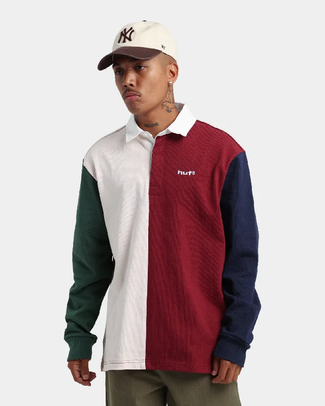 HUF Mick Colour Black Rugby Shirt Merlot-- Mesh Blend Leather Blend Suede Blend