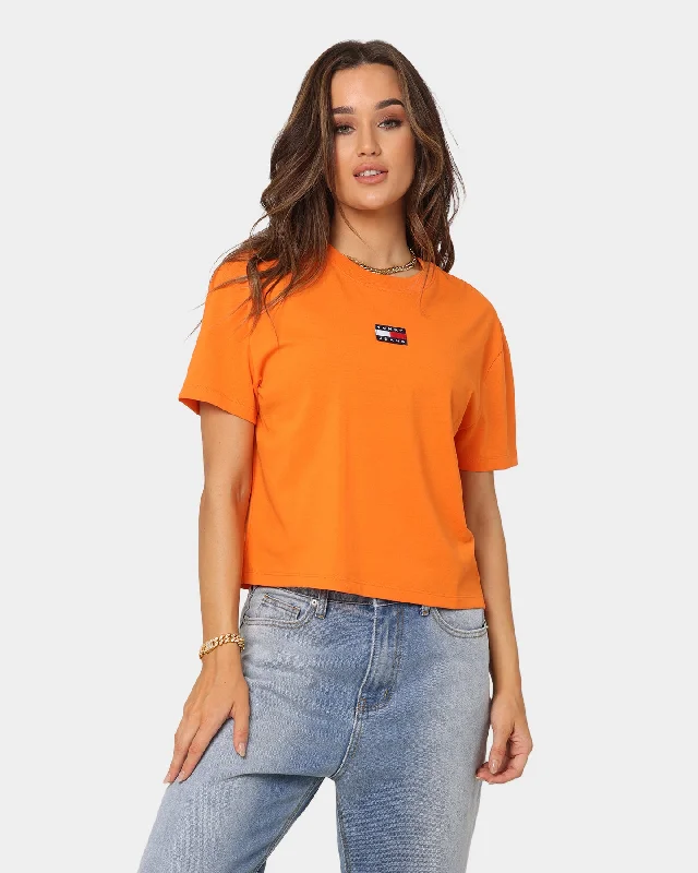 Tommy Jeans Women's Centre Badge Short Sleeve T-Shirt Washed Orange-- Silk Blend Satin Velvet Tommy Jeans Women's Centre Badge Short Sleeve T-Shirt Washed Orange-- Silk Blend Satin Velvet