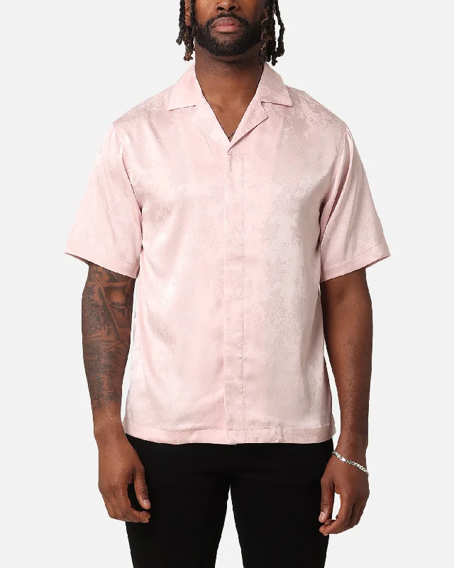 XXIII Carry Satin Button Up Shirt Pink-- Embroidered Appliqued Beaded
