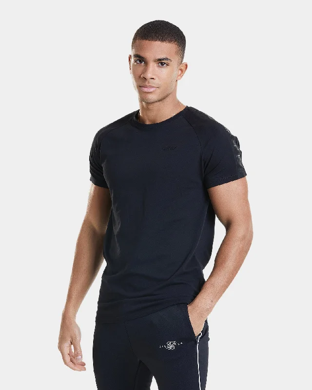 Sik Silk Opulent Raglan Taped T-Shirt Black-- Satin Blend Silk Blend Wool Blend