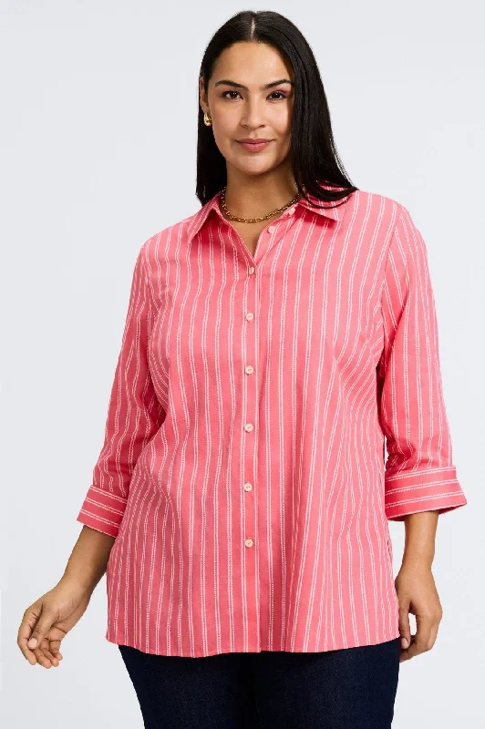 Evelyn Plus No Iron Rope Stripe Shirt-- Nylon Fabric Polyester Fabric Spandex Fabric