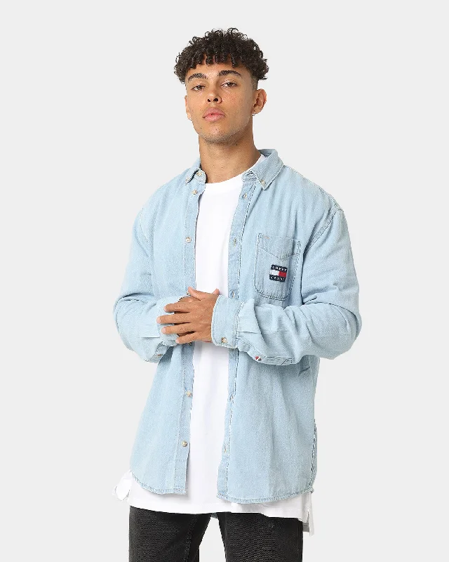 Tommy Jeans Badge Denim Shirt Light Indigo-- Lace Blend Ribbed Blend Corduroy Blend