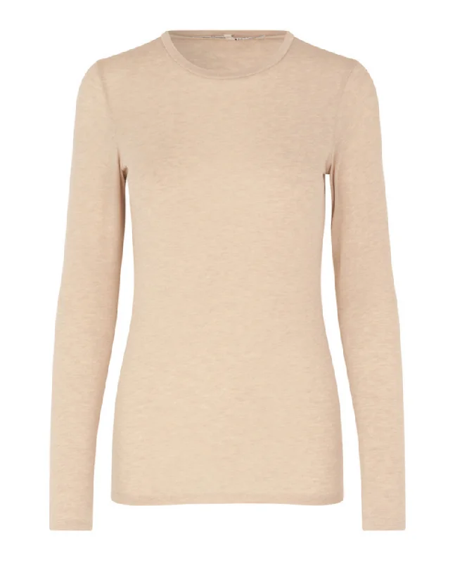 Second Female Matima Oxford Tan T-Shirt-- V-Neck T-Shirt Long Sleeve Cotton