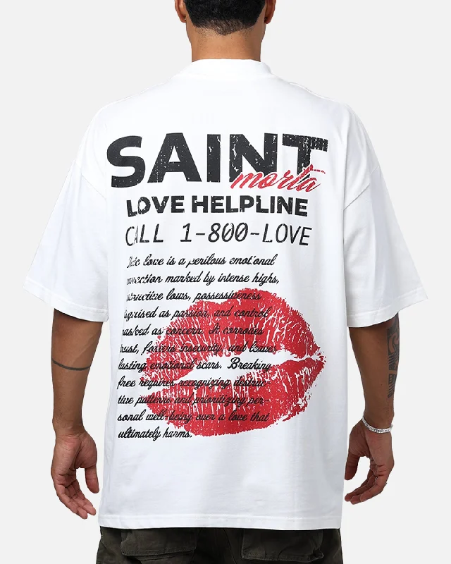 Saint Morta Love Helpline Mock T-Shirt Off-White-- Zippered Front Buttoned Front Snap Front