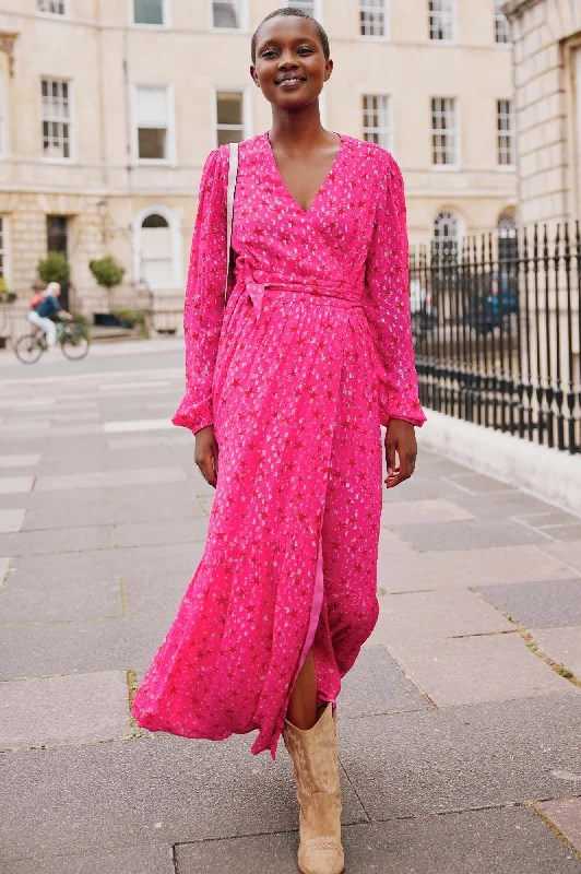 Etti Metallic Dobby Georgette Dress | Shining Star Pink/Red Tunics Sophisticated sleek