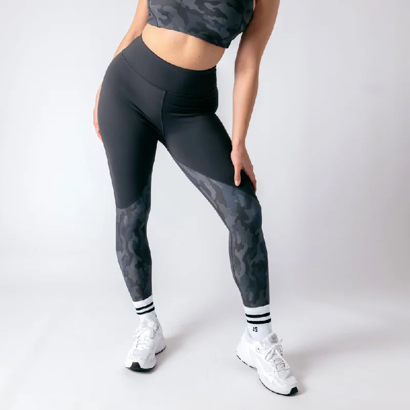 Vertex Camo High Rise Leggings - Washed Black Fashionable Tummy Control Leggings
