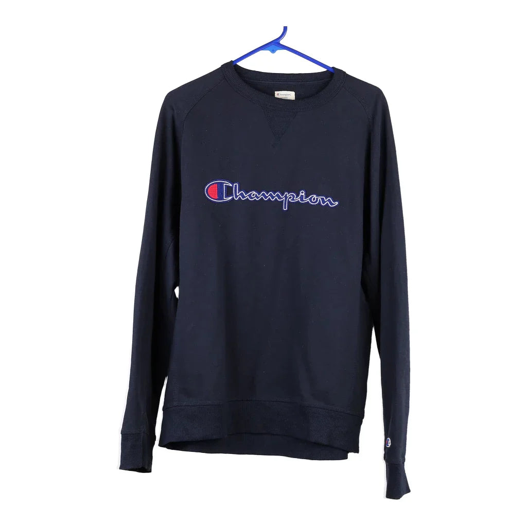 Champion Spellout Sweatshirt - XL Navy Cotton Blend Hoodie Jacket Zipper Layering