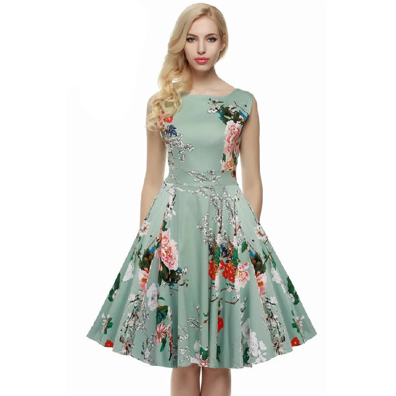 Women Dress Retro Vintage 1950s 60s Rockabilly Floral Swing Summer Dresses Elegant Bow-knot Tunic Vestidos Tunics Stylish modern