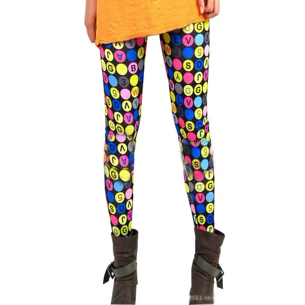Polka Dot Letter And Number Print Leggings Fashionable Smooth Fit Leggings