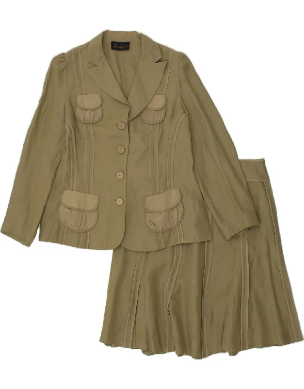 LUISA SPAGNOLI Womens 4 Button 2 Piece Skirt Set IT 46 Large W34 Khaki silk skirt lustrous