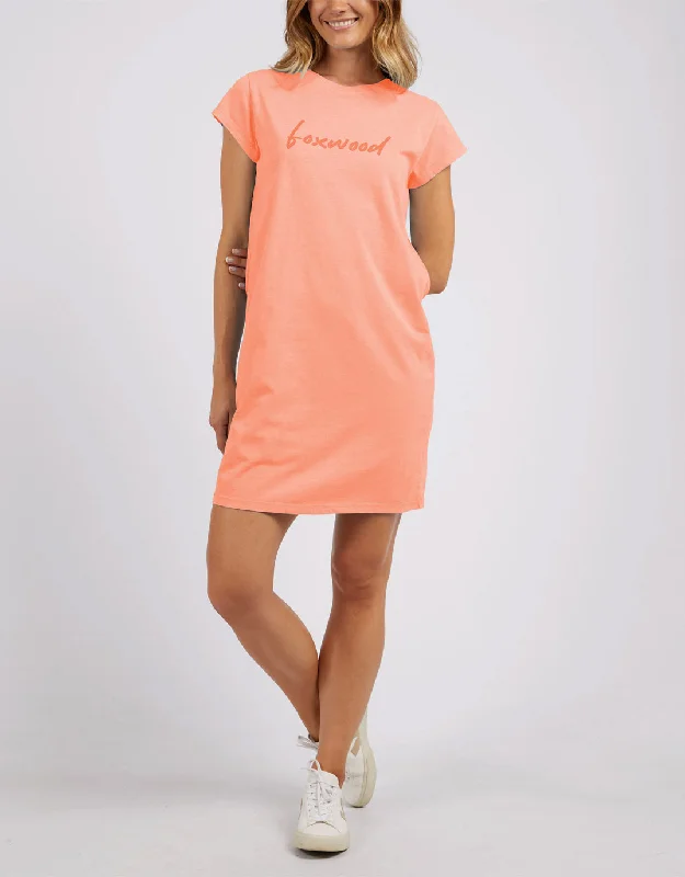 Signature Embroidery Tee Dress - Neon Peach Tunics Hiking breathable