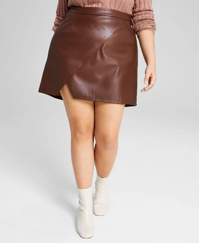Trendy Plus Size Faux Leather Mini Skirt leather skirt bold