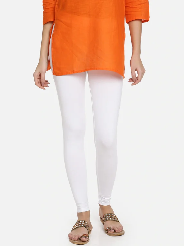 Women White Solid Ankle-Length Leggings Trendy Minimalist Leggings