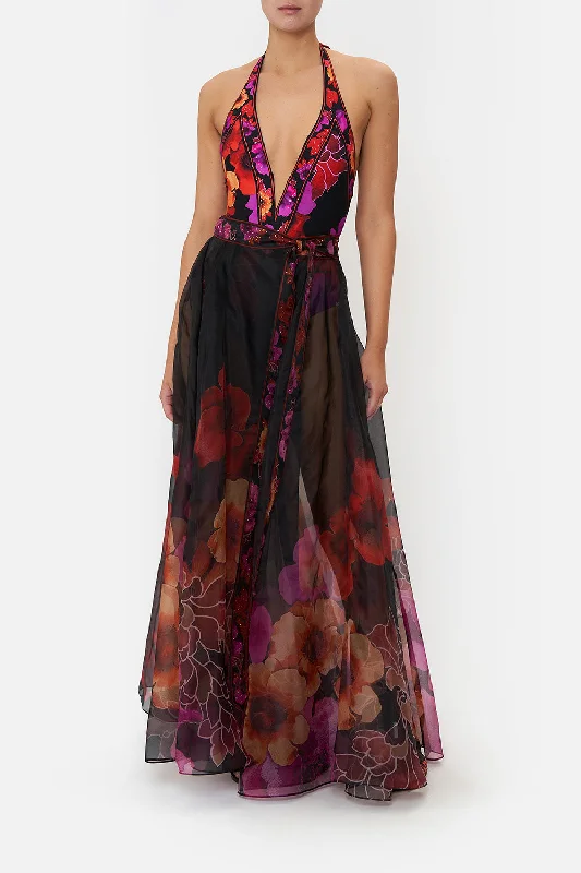 MAXI WRAP SKIRT MIDNIGHT POPPY leather skirt modern