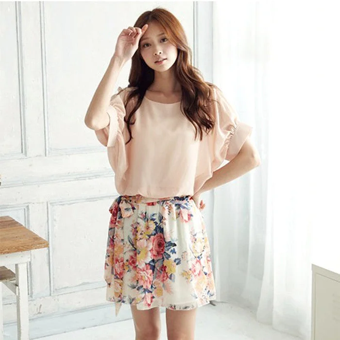 Fashion Summer printing Batwing Sleeve Chiffon Woman's Dress Tunics Brand named