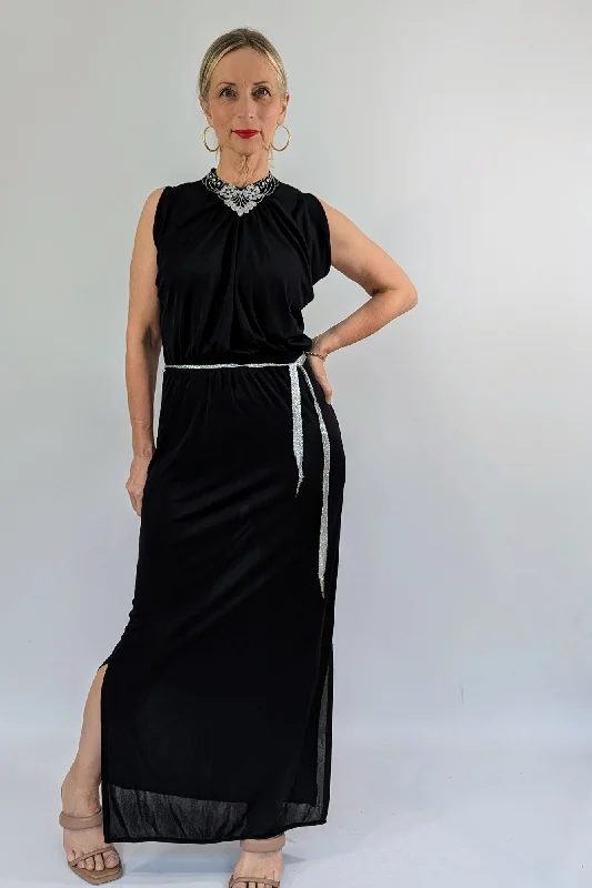 1970s Radley Black and Silver Dress Tunics Prom sequined