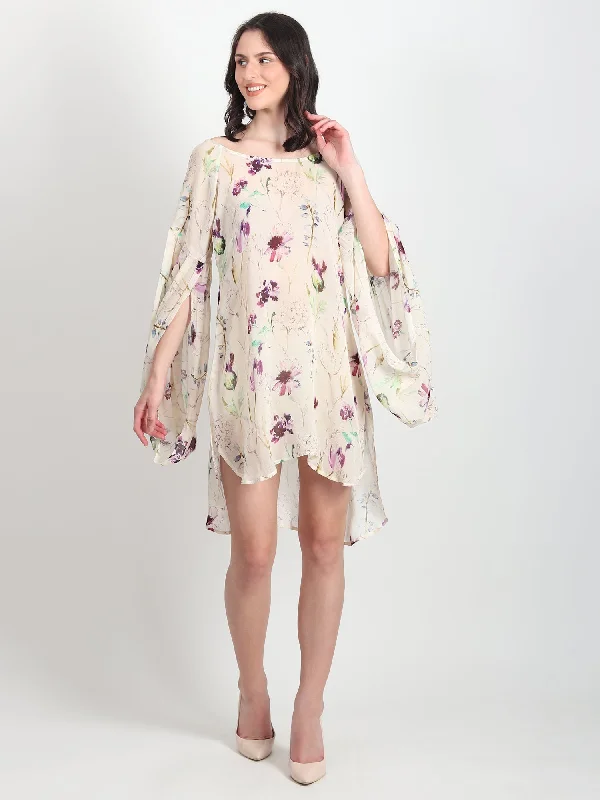 Fern Floral Printed Georgette Dress Tunics Formal black