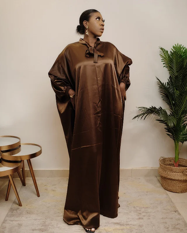 Bella  Brown Boubou Dress Tunics Satin smooth