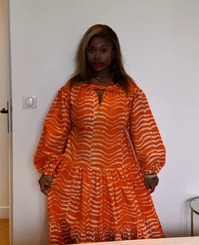 Oya Abeo Orange Full length Tiered Dress with wavy print Tunics Trousers formal