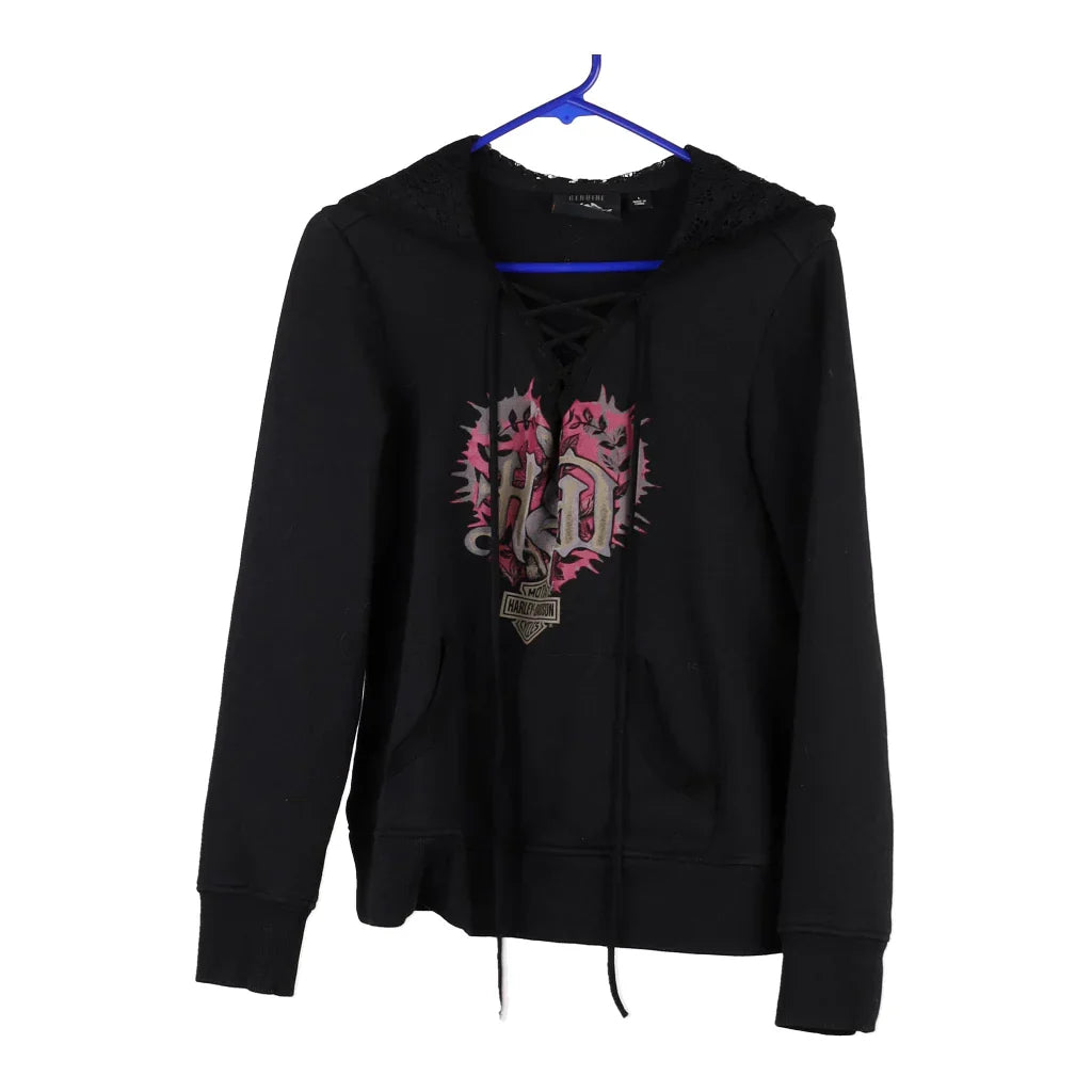 Harley Davidson Hoodie - Large Black Cotton Blend Hoodie with High-Low Hem Asymmetrical Trendy Harley Davidson Hoodie - Large Black Cotton Blend Hoodie with High-Low Hem Asymmetrical Trendy