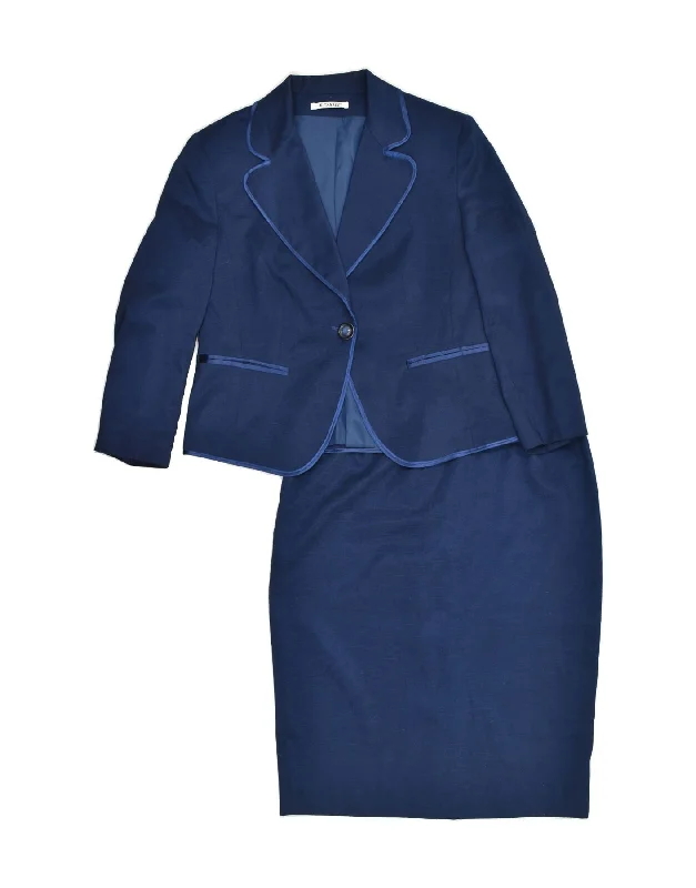 VINTAGE Womens 2 Piece Skirt Set IT 50 XL W33 Navy Blue Cotton leather skirt refined