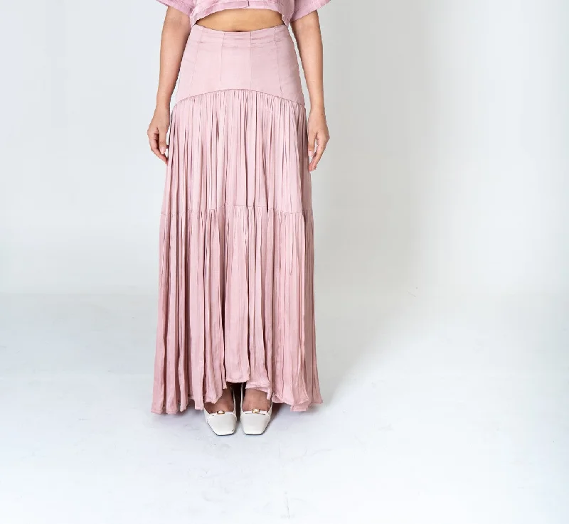 Bamboo Modal Silk Skirt Pink elastic waist skirt