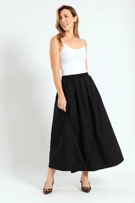 Pull-On Poplin Midi Skirt - Black denim skirt classic