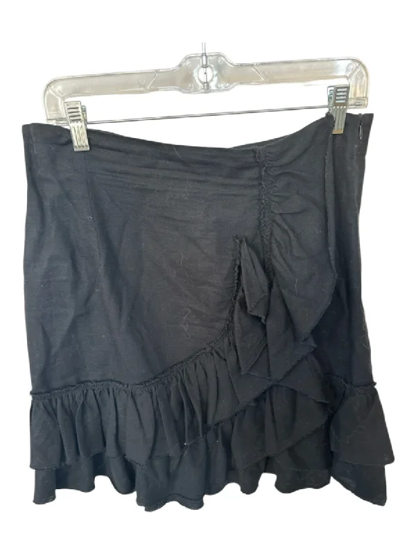 IRO Size 42 Black Cotton Side Zip Ruffles Skirt linen skirt light