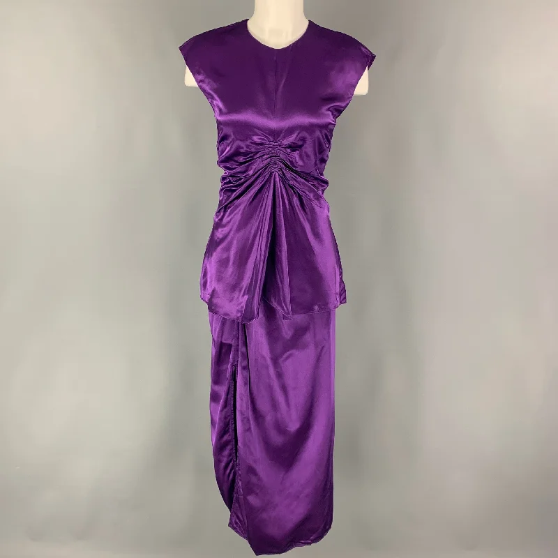 SIES MARJAN Size 4 Purple Ruched Sleeveless Skirt Set wrap skirt elegant