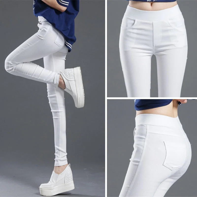 WKOUD 2019 Sexy Solid Pencil Pants Women's Full Length Leggings High Waist Stretch Trousers Female Casual Wear Black White P8823 Stylish Stretch Pants Leggings