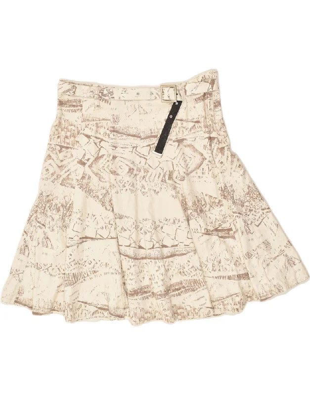 VINTAGE Womens Abstract Pattern High Waist A-Line Skirt UK 18 XL W32 Beige wool skirt thick