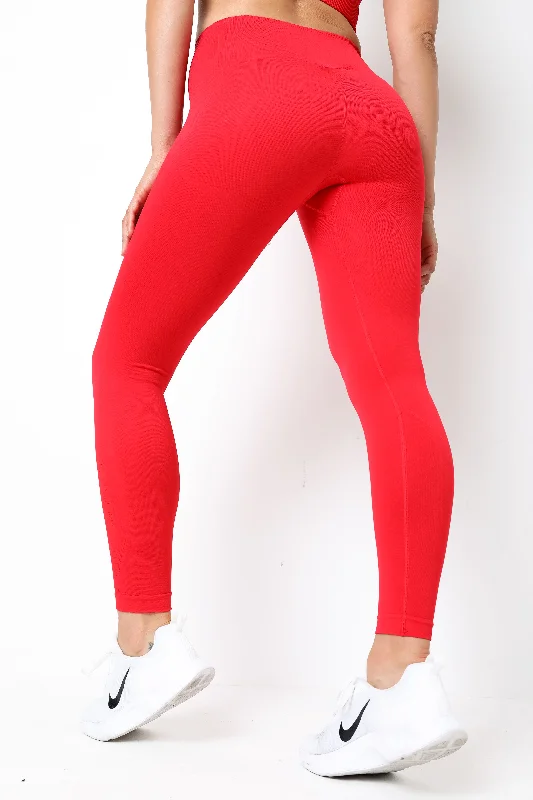 Womens - Lili Seamless Leggings - Red Comfortable Yoga Tights Leggings