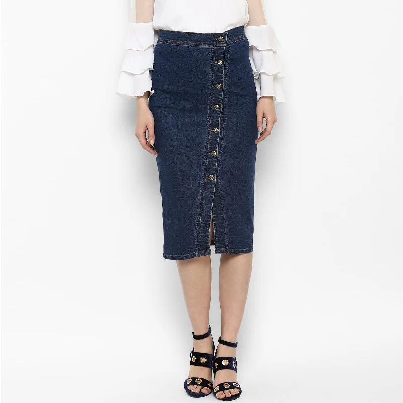 Women's Denim Diagonal Button Skirt - StyleStone denim skirt trendy