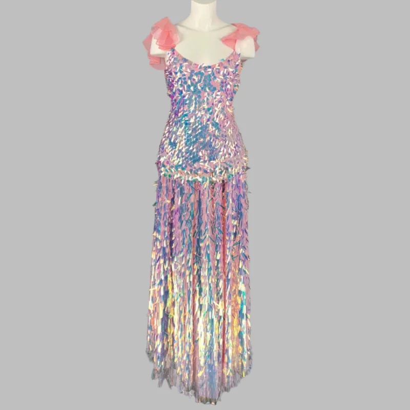 NEUBYRNE Size S Pink Silk Paillette Sequin Skirt Set vintage skirt charm