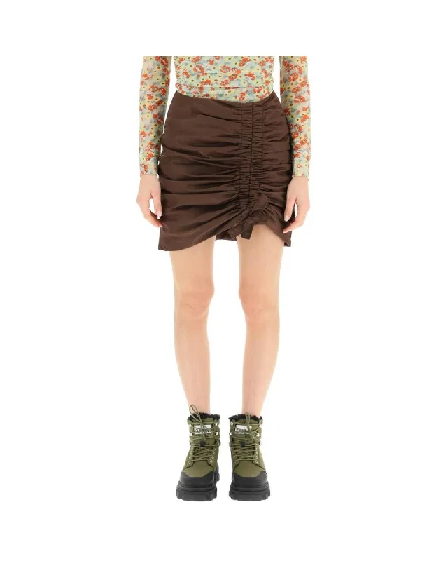 Ganni  Ruched Mini Skirt Brown linen skirt relaxed