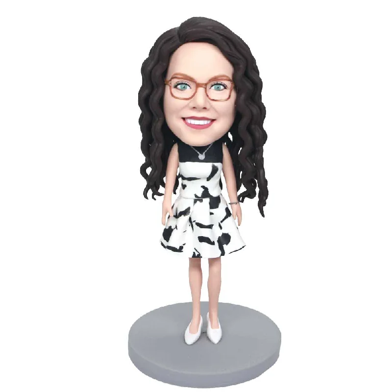 Custom Female Bobbleheads In Black And White Skirt denim skirt stylish