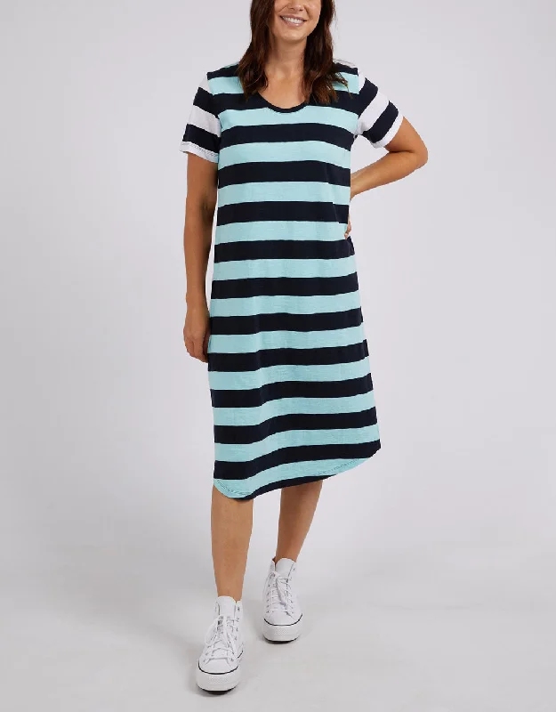 Mercury Stripe Dress - Tonic Blue/Navy Stripe Tunics Yoga stretchy