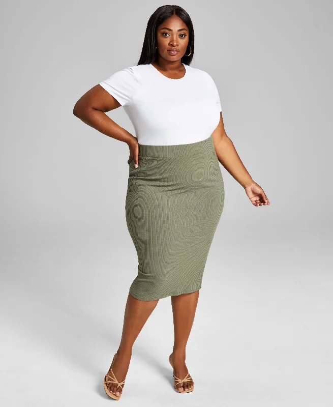 Bar III Trendy Plus Size Bodycon Ribbed Midi Skirt wool skirt thick