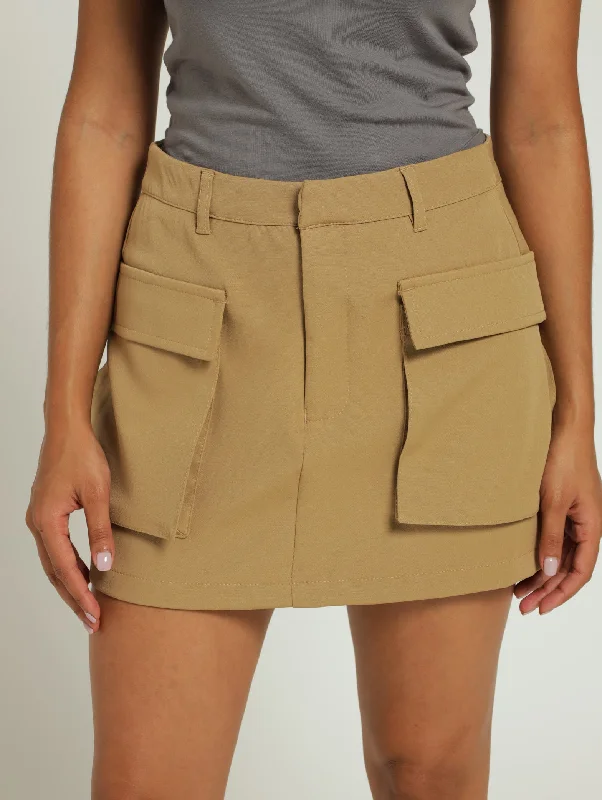 Utility A-Line Skirt - Khaki chiffon skirt flowing