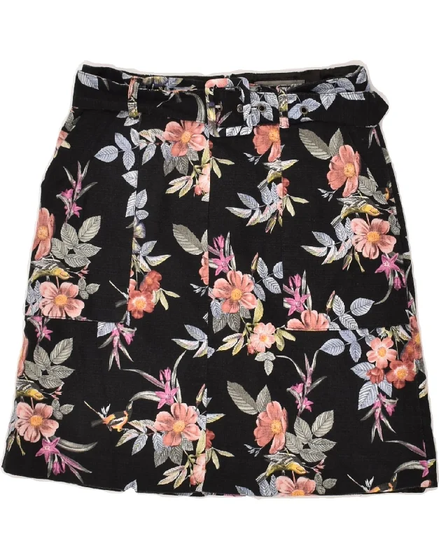 OASIS Womens A-Line Skirt UK 8 Small W26 Black Floral Cotton floral skirt print