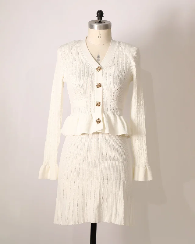 Button-Down V-Neck Dress with Frill Waist - White Tunics Cozy soft