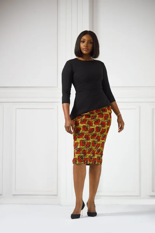 Erilyn Dora back zip dress with an Ankara skirt Tunics Formal black