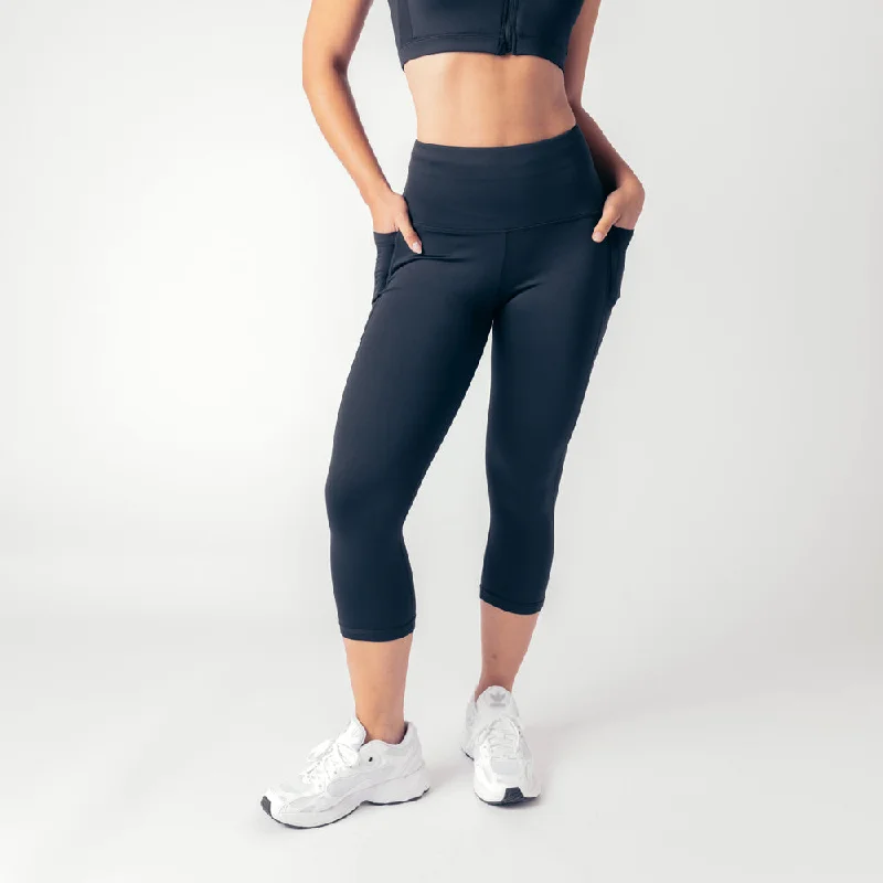 High Rise Capri Genesis Leggings - Black Onyx Cozy Ribbed Leggings