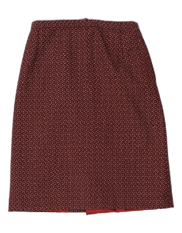 VINTAGE Womens Midi Skirt W31 Medium Maroon Spotted silk skirt luxurious
